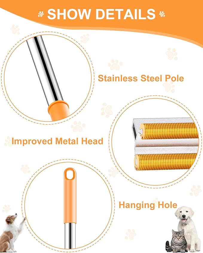 3 in 1 Carpet Rake for Pet Hair Removal Tool, 51” Adjustable Long Handle Pet Hair Removal Broom, Pet Grooming Brush, Cat Dog Hair Remover Carpet Scraper for Rugs, Mats