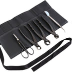 Wazakura Made in Japan 5PCS Bonsai Tool Kit with Roll Bag: Yasugi Steel Satsuki Bonsai Scissors, Concave Branch Cutter, Knob Cutter, Wire Cutter, Tweezers - 5 Tools Satsuki Set with Case