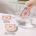 JOYMOOP Kitchen Sponge for Washing Dishes, 4 Pack Cartoon Cellulose Sponges for Cleaning, Reusable Non-Scratch Sponges for Household, Car Interior and Pet Supplies - Piggy Pattern