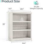 LINSY HOME 3-Tier Bookcase and Bookshelf, Small Wood Display Storage Shelves Farmhouse Bookshelf for Home Office, Living Room, Bed Room - White Oak