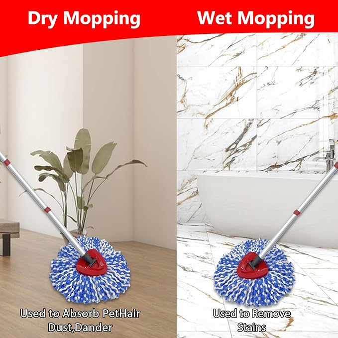 Spin Mop Replacement Heads Compatible with O Cedar RinseClean 2 Tank System, 6 Pack Mop Refills Microfiber Mop Replace Heads, Deep Cleaning for All Flooring, Machine Washable and Easy to Install