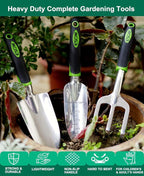 ESOW Garden Tool Set, 3 Piece Cast-Aluminum Heavy Duty Gardening Kit Includes Hand Trowel, Transplant Trowel and Cultivator Hand Rake with Soft Rubberized Non-Slip Ergonomic Handle, Garden Gifts