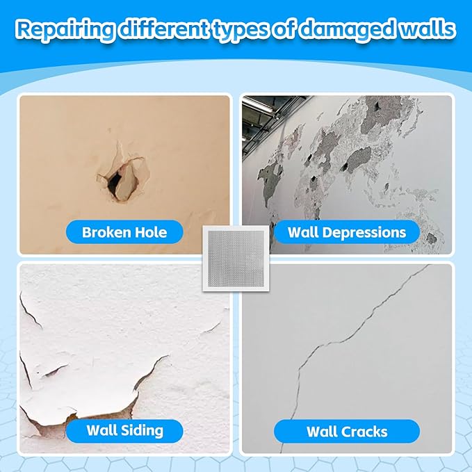 Wall Patch Repair Kit Upgraded Size, 4 Pcs 10 Inch Self Adhesive Pieces Aluminum Drywall Repair Kit, with Its Own Large Squeegee and Scraping, GMingZTong