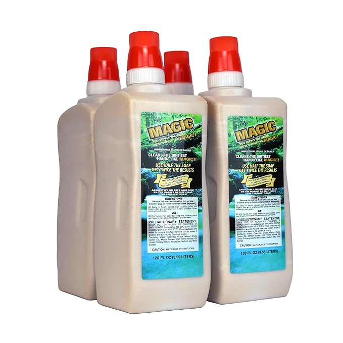 Zenex Magic Hand Soap - Industrial Hand Cleaner for Auto Mechanics | Shop Soap | Walnut Shell Scrubbers to Remove Grease, Oil, Ink & Paint | Moisturizing Ingredients | 3.55 L (4 Pack)