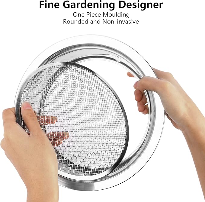 Stainless Steel Garden Sieve & Soil Sifter Tool - 9.5 Inch Stackable Sifting Pan with 3 Mesh Sizes (0.043"/0.133"/0.204") for Sand, Bonsai Soil - Includes Mini Shovels & Scoop (1 Pack)