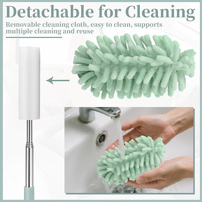 2 PCS Car Interior Duster with Extension Pole, Microfiber Car Dusters with Bendable Head, Cars Dusters Exterior&Interior Scratch Free, for Cleaning of Vehicle Details, Offices, Window (Light Green)