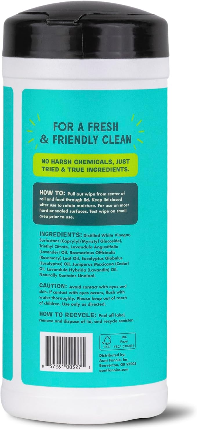 Aunt Fannie's Natural Cleaning Vinegar Wipes, Multipurpose Surface Cleaner, Eucalyptus Scent, 35 Count (Pack of 1)