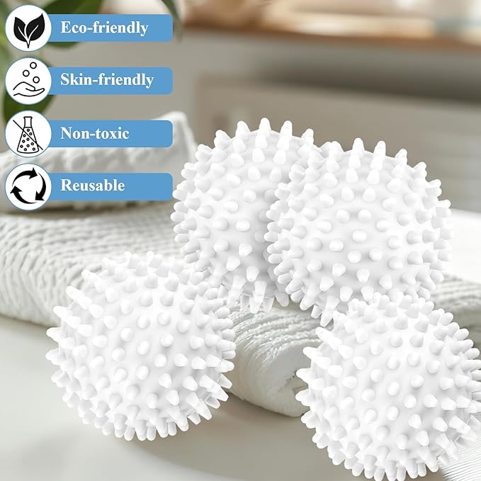 6 Pack Laundry Balls for Dryer, Dryer Balls Laundry Reusable, Dryer Ball Plastic Pellet Packs for Fabric Soften, Reduce Wrinkle and Less Static Cling-White