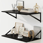 Fun Memories Floating Shelves for Wall, 12 Inch Deep Floating Shelves Set of 2, 24W x 12D Large Wall Shelf with Sturdy Metal Brackets for Living Room, Bathroom, Bedroom and Kitchen, Black