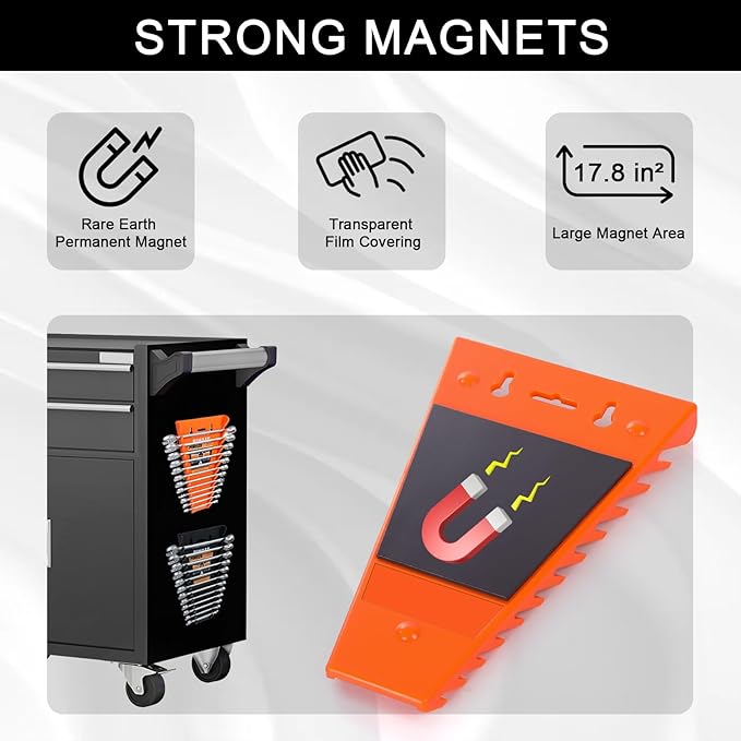 4-Pack Magnetic Wrench Organizer, 48-Slot Wrench Rack Tool Trays, Durable ABS Wrench Holder for Tool Box Drawer Chest, SAE (1/4" to 1-1/16") & Metric (6 to 24mm)