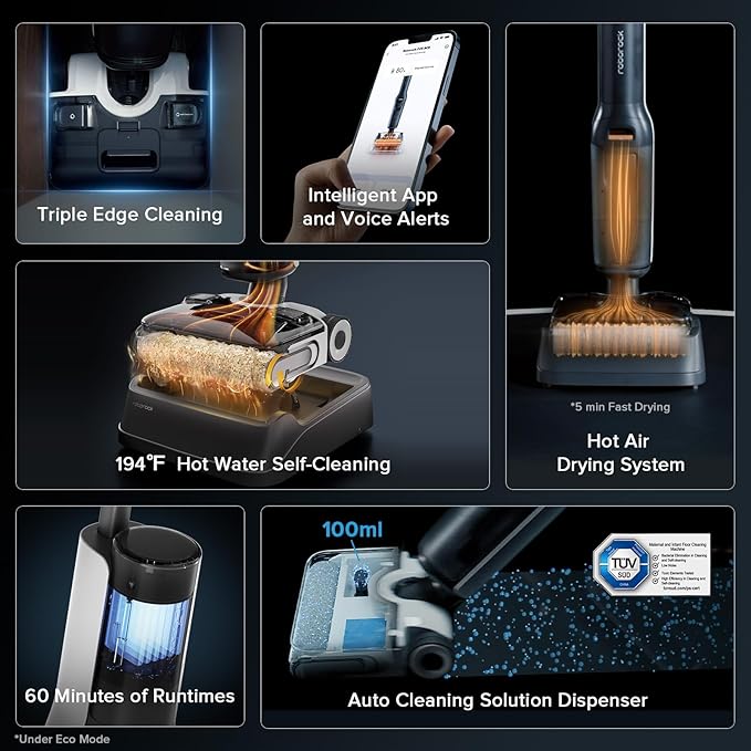 roborock F25 ACE Combo Wet Dry Vacuum Cleaner, 5-in-1 Cordless Stick Vacuum Mop, Smart Hard Floor Washer with 180° Lie-Flat, AI Assitant Wheels, Self Cleaning, 65 min Runtime, Whole House Cleaning