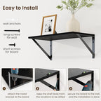 Fun Memories Deep Floating Shelves for Wall, 16W x 8D Wall Mounted Shelves Set of 2, Wide Display Ledge Shelf with Sturdy Metal Brackets for Living Room, Bathroom, Bedroom and Kitchen, Black