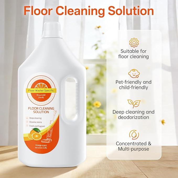 Floor Cleaning Solution Compatible With Tineco/Bissell/Dreame And Shark, Fragrance Deodorization, Deep Cleans for Multiple Hard Floors, Suitable With Cordless Wet/Dry (【Sweet Orange】, 2.51 Liter)