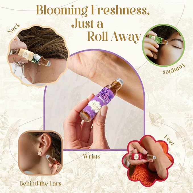 SALKING Essential Oils Roll On Set (6 Pack), Aromatherapy Oil with Roller Ball for Skin Use, Natural Fragrance Gift for Women and Men - Sandalwood, Eucalyptus, Peppermint, Lavender, Rose, Gardenia