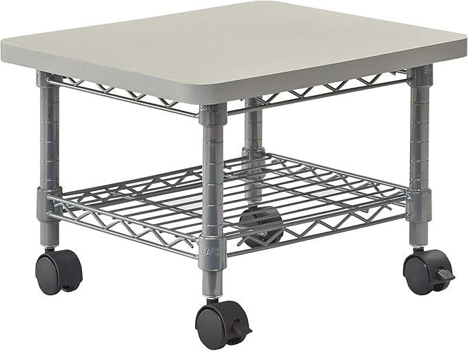 Safco Onyx Rolling Cart Printer Stand, Under-Desk Mobile Utility Table for Home Office with Steel Shelf, Gray