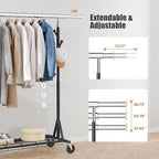 Gewudraw Garment Rack Load 530lbs,Heavy Duty Rolling Clothes Rack With Sturdy Wheel And Shelves, Adjustable Portable Hanging Rack For Clothes, Chrome Stainless Steel, Black