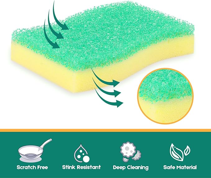 Scrub Sponge, 8 Pack Dual-Sided Temperature-Responsive Scrubber - Non-Scratch - Multipurpose Dish Sponges for Kitchens, Bathrooms, and Outdoor Use - S Shape