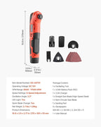 VEVOR Cordless Oscillating Tool, 12V Multitool Oscillating Saw Tool with 6 Variable Speeds 6000-17500 OPM, 3.2° Oscillation Angle, 2.0Ah Battery Pack & Charger, 8PCS Saw Accessories & LED Work Light