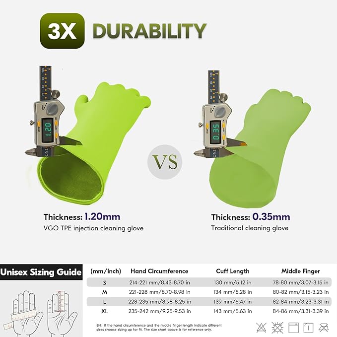 Vgo... 2 Pairs Household Cleaning Gloves Infused with Rresh Rich Aromas, Lined Dishwashing Gloves,Long Sleeves Kitchen Gloves, Bathroom Cleaning, Gardening, Pet Care(2 colors,L,TP1117)