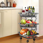 Black 3-Tier Rolling Kitchen Cart, Foldable Metal Utility Organizer with Wheels, Compact Storage Rack for Pantry, Bathroom, Bedroom, Office, 14.17" L x 10.71" W x 21" H