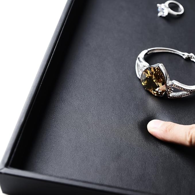 Oirlv Stackable Jewelry Organizer Tray Premium Leather 24 Grid Jewelry Drawer Organizer Dresser Tabletop Trinket Earring Ring Storage