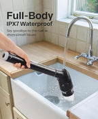 LyriFine Electric Spin Scrubber, New Full-Body IPX7 Waterproof Bathroom Cleaner Brush, Shower Scrubber with Long Handle & 2 Speed, Heads Replacement, Cleaning Supplies for Tub Shower Tile Floor