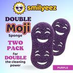 Smilyeez Double-Size Scrub Moji Sponge 2-Pack – Dual Smiling Faces, Temperature-Responsive Scrubber – Scratch-Free, Odor & Stain Resistant – Purple