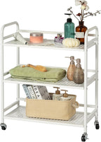 HDANI 3 Tier Metal Rolling Heavy Cart Supports 40 Lbs Per Tier,Rolling Cart with 2 Lockable Wheels for Office,Home,Bedroom,Kitchen,Bathroom(White)…