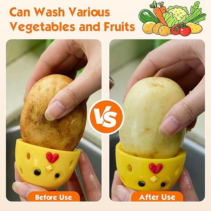 Egg Washer for Fresh Eggs, Silicone Egg Brush Cleaner, Egg Cleaner Scrubber for Fresh Eggs, Reusable Multipurpose Washing Egg Tool for Fruits and Vegetables(Brown)