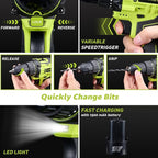 Cordless Drill: 12V Power Drill Set with Lithium Battery, 142Pcs Electric Tools Set with 3/8"Keyless Chuck, Portable Household Basic Tool Kit with Tool Box for Home, Green