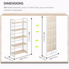 4NM No Assembly 5 Tiers Folding Bookshelf, 59.4" H Foldable Storage Shelves Vintage Bookcase Standing Racks Study Organizer Home Office - Natural White