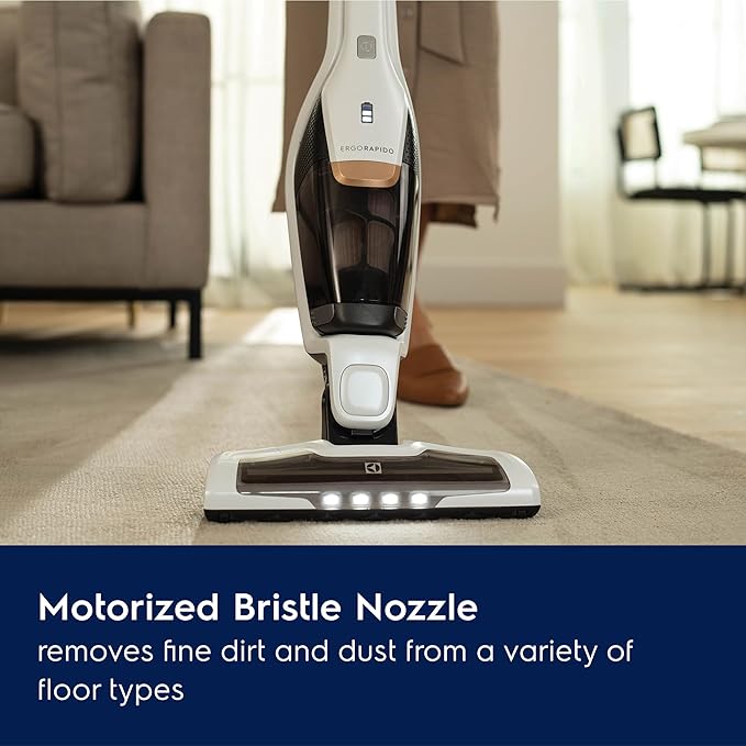 Electrolux Ergorapido Cordless 2-in-1 Vacuum Cleaner with High Suction Power and 180-Degree EasySteer Mobility, 48-Minute Run Time, 2 Power Modes, Satin White