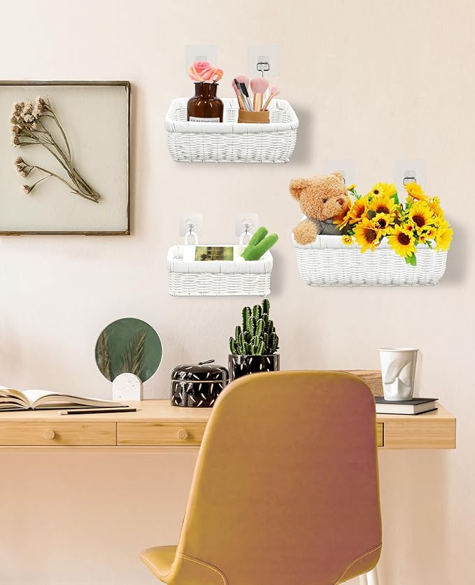 AceList Wall Hanging Basket, Boho Style Hand-Woven Hanging Storage Baskets - Set of 2, Ideal for Boho Room Decor, Kitchen, Garden, and Living Room