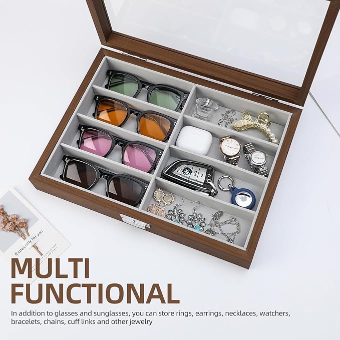 Wooden Sunglasses Organizer Box, Eyewear Display Eyeglass Case, Glasses Storage Box Sunglass Holder Gifts