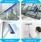 Window Squeegee for Home, 56'' Long Handle Shower Door Cleaner Tool, 2-in-1 Glass Scrubber for Car Windshield Cleaning