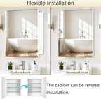 Bathroom Medicine Cabinet with 20x20 in Square Beveled Frameless Mirror,Wall Mounted Mirror Cabinet for Bathroom Toilet Kitchen,Recess or Surface Mount,Already Assembly