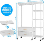 Ulif F3R Heavy Duty Clothes Rack（With Lockable Wheels）Freestanding Clothing Racks for Hanging Clothes，Adjustable Closet Organizer System，Portable Garment Rack 40"W x 15"D x 74"H，Max Load 700LBS，White