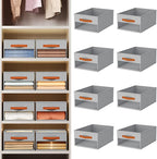 Homsorout Drawer Organizers and Storage - 8 Pack Foldable Pants Organizer with Clear Window & Handles, Fabric Closet Organizer for Clothes, Jeans, Sweaters, Towels, T-shirt, Scarf (Grey)