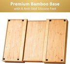 Umilife Extra Large Expandable Kitchen Siverware Utensils Drawer Organizer, 19" Deep for Big Drawer, Adjustable Bamboo Wood Drawer Divider with Curved Grooves, Cutlery Tray Flatware Holder