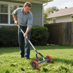 Uranshin Lawn Thatch Rake with Wheels, Dethatching Roller Rake for Lawn Care, Sturdy Stainless Steel Blades Tines, Heavy Duty Yard Lawn Thatch Remover for Moss, Grass Clippings, Leaves & Debris