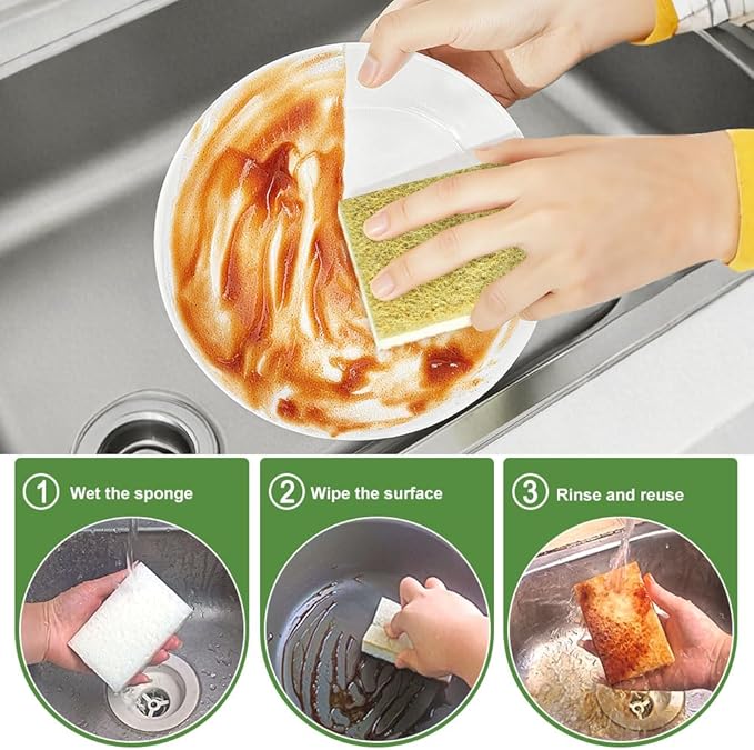 12 Pack SmilePowo Natural Kitchen Sponge Compostable Kitchen Sponges Cellulose and Coconut Scrubber Abrasive Scrubbing Pads Environmentally Friendly Sponge for Dishes No Chmical