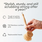 Vove Dish Brush Bundle - FSC-Certified Bamboo Dish Brush & Scrub Brush, 3 Replacement Heads - Natural Fiber Bristles - Non-Toxic, Plastic-Free Kitchen Set