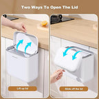 funest Hanging Trash Can 1.8Gal with Lid - Under Sink & Wall Mount Compost Bin, ABS Plastic Kitchen Waste Basket for Cabinet/RV/Bathroom (White)