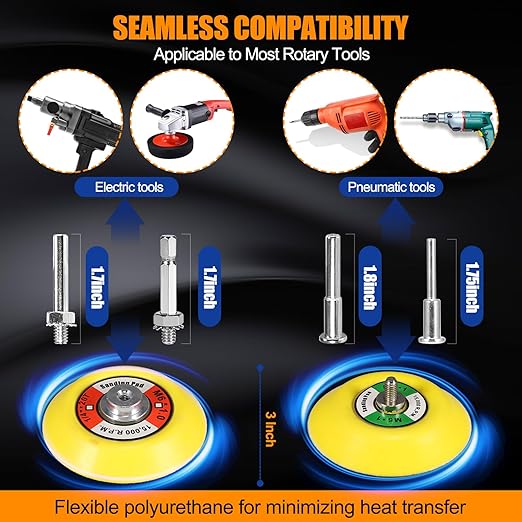 136Pcs Sanding Disc Drill Polishing Kit,3 Inch Sandpaper Wet Dry Headlight Restoration Kit with Hook and Loop Buffing Pads for Car Polish,Metal Glass Resin Polish Rotary Tools Attachment