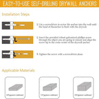 KURUI #8 Zinc Self-Drilling Drywall Anchors, 60PCs Hollow Metal Wall Anchors and Screws Kit, 30 Heavy Duty Anchors + 30#8 x 1-1/4'' Screws, 75LB Hanging and Mounting