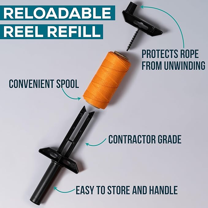 Mason Line String Twisted Twine for Bricklaying, Fencing, Gardening & DIY, 393ft Rolls (Orange, Pink, White, Green) & 262ft Rolls (Set 3 roll and Handle) – 1.3mm Thick Construction Twine