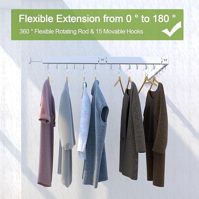 Foldable Clothes Drying Rack, 2 Fold Laundry Drying Rack Wall Mount, [No Drilling] Folding & Durable Space Saver for Laundry, Balcony, Bathroom, Patio, Dormitory, Apartment-White