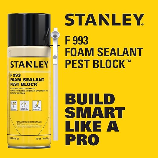 Stanley F993 Expanding Foam Sealant Spray – (1x12oz) Gaps & Cracks Filler, PestBlocker for Indoor/Outdoor Use – Paintable, Waterproof, Polyurethane Insulation Foam with Straw Applicator | 1 Pack