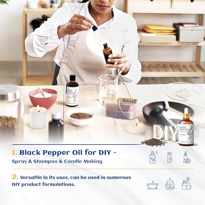 HIQILI 1 Fl Oz Black Pepper Essential Oil, 100% Pure Natural for Aromatherapy, Diffuser - 30 ML