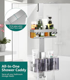 Over The Door Shower Caddy 2 Tier, 304 Stainless Steel Hanging Shower Caddy Rustproof Shower Shelves, No Drilling Hanging Shower Organizer for Bathroom Glass Door, Silver